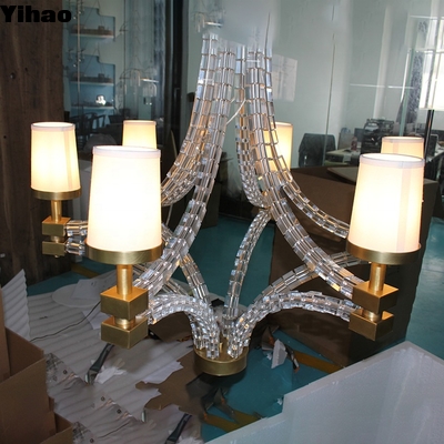 satın al Handmade Brass 6-Light Chandelier with White Fabric Shades çevrimiçi üretim