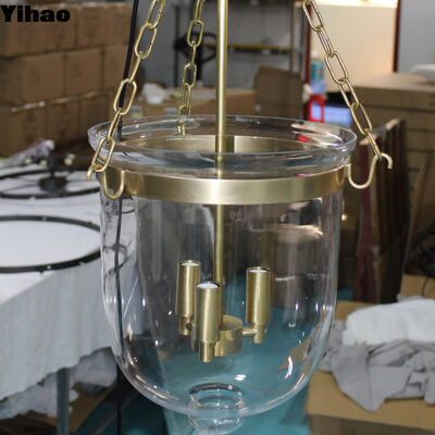 satın al Yihao Fabrikası Doğrudan Bakır Çerçeve Kristal Gölge Kolye Işığı 3500K sıcak beyaz LED ile Otel ve oturma odası için çevrimiçi üretim