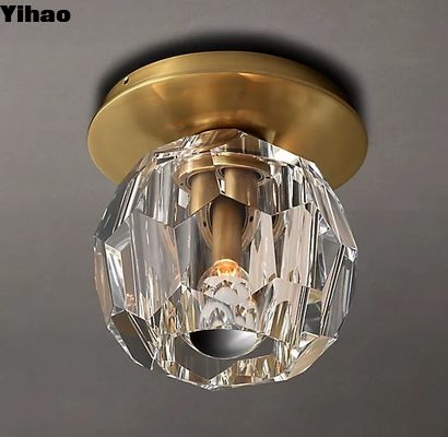 Laklı Brushed Brushed Brass And Glass Flush Mount Tavan Işığı 110-120V