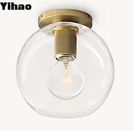 Fırlatılmış Cam Gölge Lüks Tavan Işıkları Bakır Flush Mount Light 40w