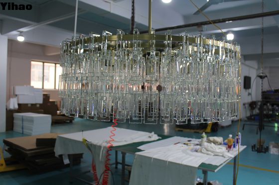LED Modern Marignan Dikdörtgen Lustre 152cm Kristal Lustre Yuvarlak Bakır Dönüşümü