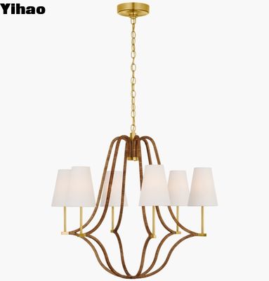 Vsual Comfort Biscayne Büyük Sarılmış Çerçeve CHC 5581 Antika Yanmış Bakır Ve Doğal Rattan