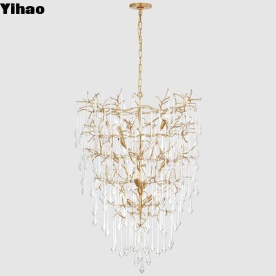 Nordic Modern Brass Body Crystal Shade Chandelier 3500K sıcak beyaz LED asılı aydınlatma ile