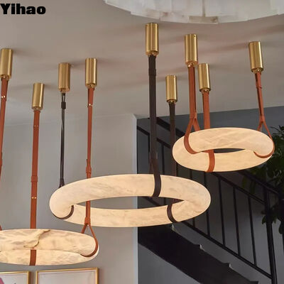 Modern Mermer Halka LED Avize, Özelleştirilebilir Renk Sıcaklığı, 50000 Saat Kullanım Ömrü, Modern Sade Lüks Tarzı İçin Alabaster Pirinç Armatür